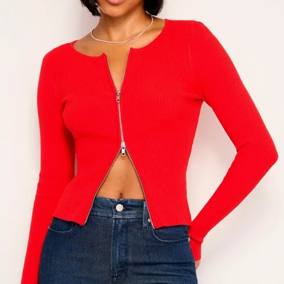 Good American Sweaters - GOOD AMERICAN red ribbed exposed zipper size medium GSK0263 sweater NWT